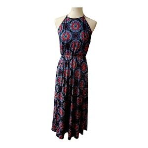 French Grey Graphic Print Knit Spaghetti Strap Maxi Dress